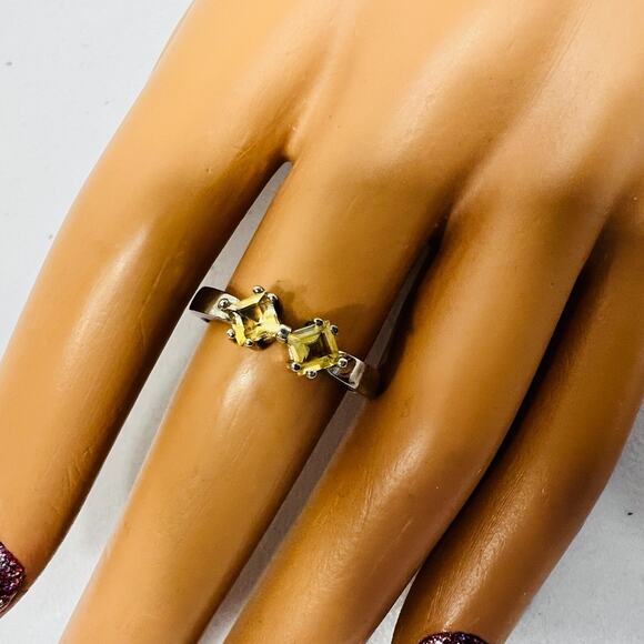 Vintage Ring 925 Sterling Silver 2 Yellow Citrine Gemstones Stacking Band sz 8 - Picture 1 of 12